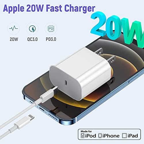 מטען iPhone 10 FT [Apple MFI Certified], 2Pack 20W Apple Apple Wast Charger USB C בלוק עם 10ft